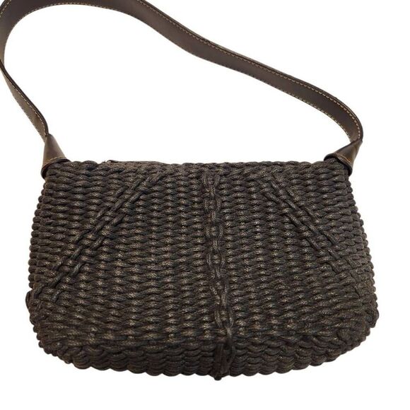 Vintage Liz Claiborne crochet woven cotton mini shoulder bag black brown strap - Picture 2 of 10